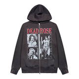 ROSE FANEE VINTAGE GREY HOODIE  RED LETTERS